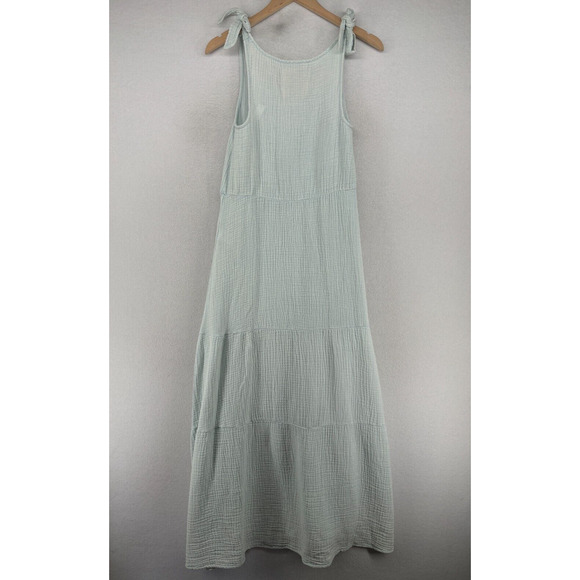 CUPIO Dress XS BLUSH Cotton Crinkled Gauze Tank Tiered Maxi Sleeveless Blue NEW - Picture 3 of 14